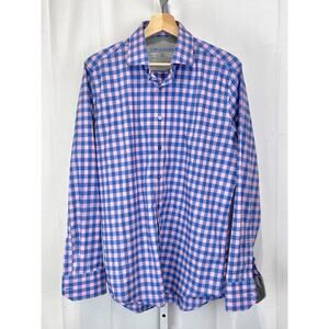 TWILLORY Trim Fit Performance Button Front Long Sleeve Shirt Blue Pink 16 34 35